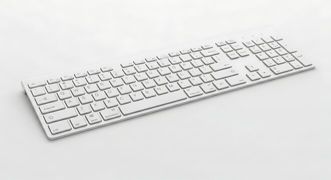 Modern white computer keyboard on clean surface for typing tasks, digital communication, office productivity, data entry