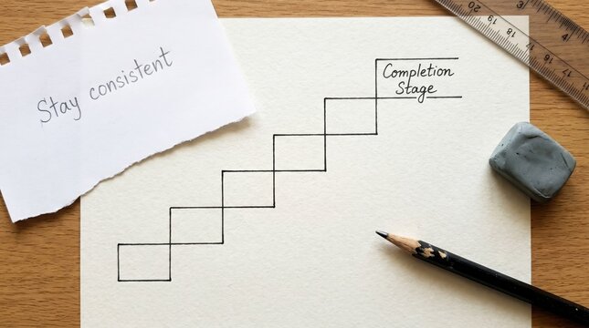 Hand Drawn Staircase Chart Illustrating Project Progress