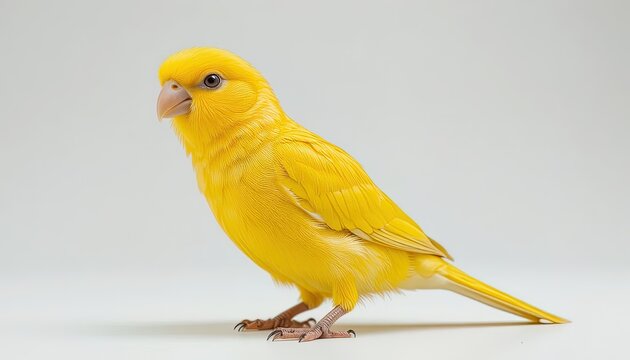 Bright yellow canary sits peacefully against a plain light gray background.