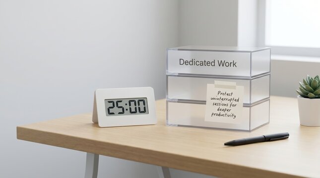 Minimalist office timer and dedicated work container on desk