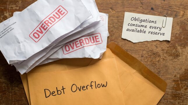 Overdue Bills and Debt Overflow Symbolizing Financial Stress