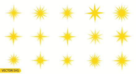 Set of Golden Sparkle Stars, Glittering Light Bursts, Starbursts, Glowing Effects © Saiful