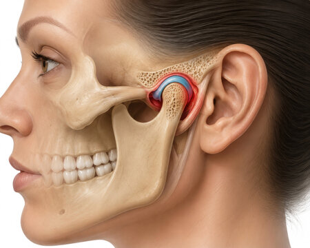 Temporomandibular Joint Anatomy Illustration with TMJ Structure and Jaw Joint Detail