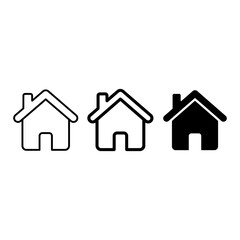 Fototapeta premium 3 House silhouette icons, solid black style, real estate