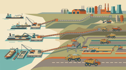 Naklejka premium Industrial construction and transportation of materials illustration.