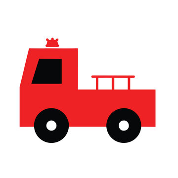 Simple stylized red fire truck icon isolated on white.