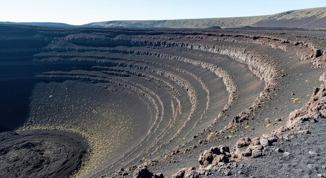 Volcanic caldera rim showcasing geological formations and natural landscape