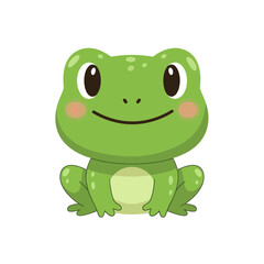 Fototapeta premium Cute cartoon frog illustration, smiling green amphibian character, isolated on white background