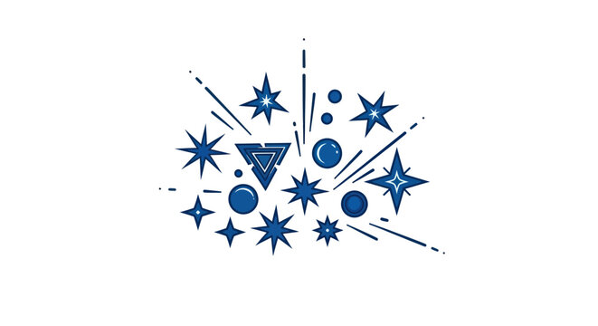 Abstract Blue Starburst Explosion and Geometric Shapes on White Background