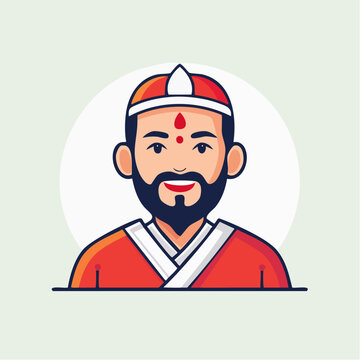Cartoon Man with Beard and Red Turban
