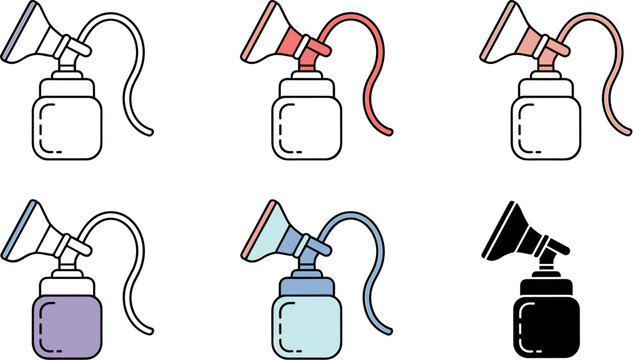 Breast Pump Icon Set with Colorful Vectors for Maternity Healthcare Apps, Breastfeeding Websites, Newborn Care Graphics, and Infographic Designs