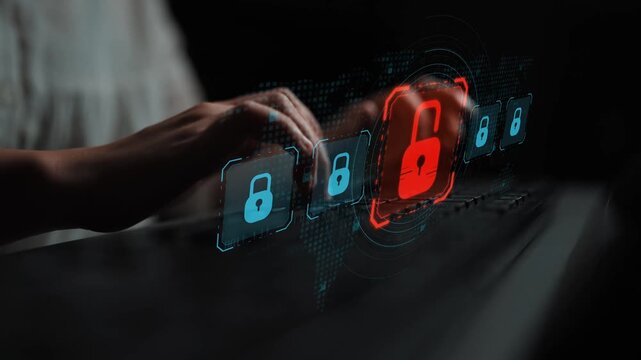 Digital security concept illustrating a cybersecurity breach, with a red unlocked padlock indicating data exposure among secure systems, emphasizing system vulnerability and risk Marrow