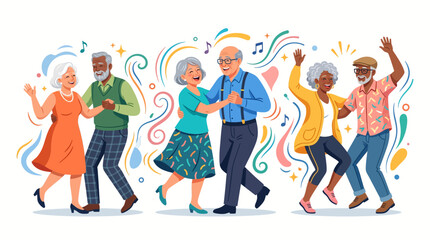 Obraz premium Elderly people dancing together happily outdoors.