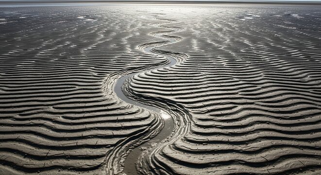 Winding Waterway and Sand Patterns on a Tidal Beach