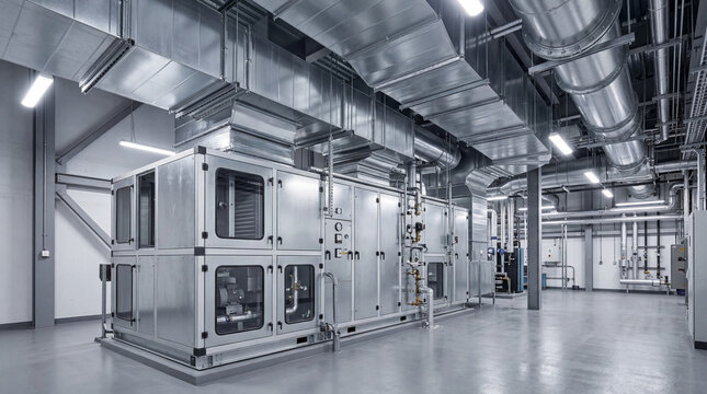 Professional photo of state of the art hvac air handling unit housed inside clean facility