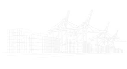 Fototapeta premium Industrial Shipping Port Cranes and Cargo Containers - Minimalist Line Art
