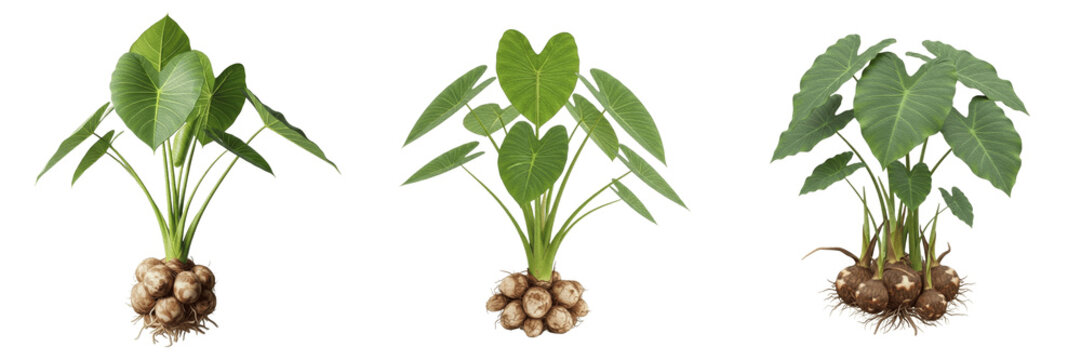 Taro crop plant, taro roots and broad leaves showing plant anatomy, vascular tissue architecture, and structural morphology within a biological reference specimen record file catalog and taxonomic cla