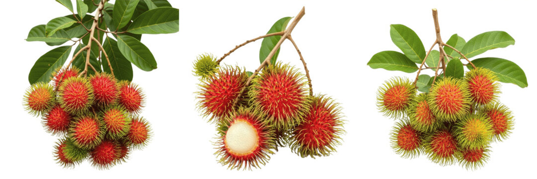 Rambutan crop, hairy fruits on branch showing plant anatomy, vascular tissue architecture, and structural morphology within a biological reference specimen record file catalog and taxonomic data index