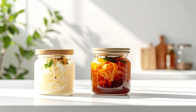 Healthy Japanese Shio Koji and Amazake Fermentation in Elegant Glass Jars with Soft Morning Light