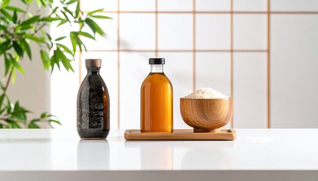 Japanese Fermentation Wellness Concept with Rice Koji, Miso and Amazake in Minimal Zen Interior