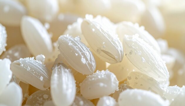 Close-Up Macro Detail of Fermenting Rice Koji with White Aspergillus Culture