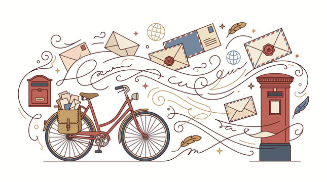 Vintage bicycle with mail and postbox.