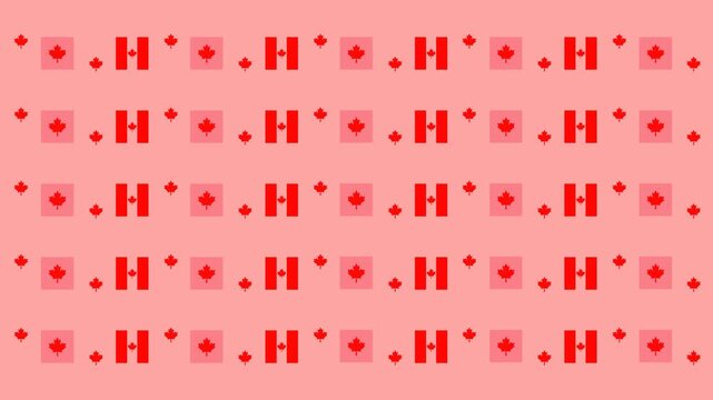 Canada Day background pattern with animated maple leaf illustration and red Canadian flag moving up and down is perfect for the celebration of the day