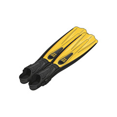 Bright yellow and black diving fins, essential aquatic equipment for swimming, snorkeling, and underwater exploration © Astutik