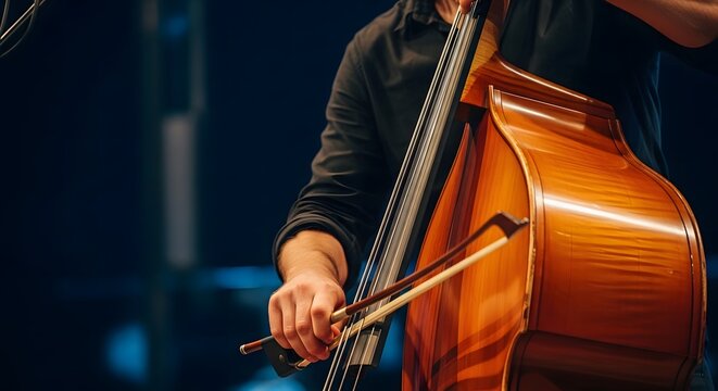 Double bass player on stage with bow