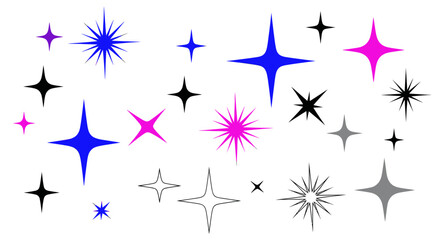 Obraz premium Sparkle Stars Collection: Blue, Pink, Black, and Gray on White Background