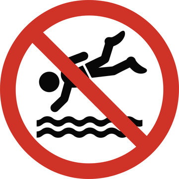 No diving sign vector illustration isolated, prohibited swimming warning symbol and safety traffic icon design