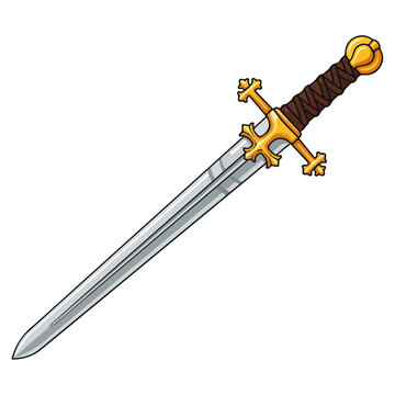 Medieval Sword Gold Embellished Steel Blade Vector
