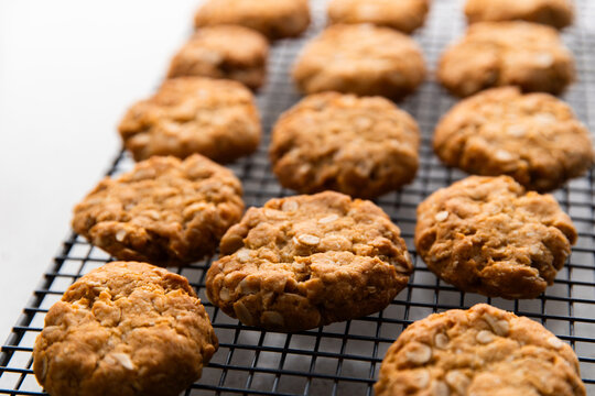 rows of ANZAC biscuits cooling down