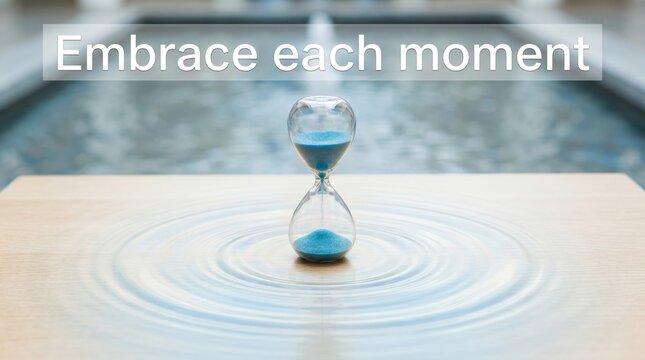 Hourglass with Blue Sand on Water Surface
