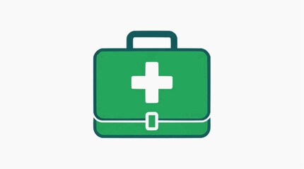 Fototapeta premium First Aid Kit Icon: A vibrant green first aid kit with a white cross symbol, representing emergency medical assistance and preparedness.