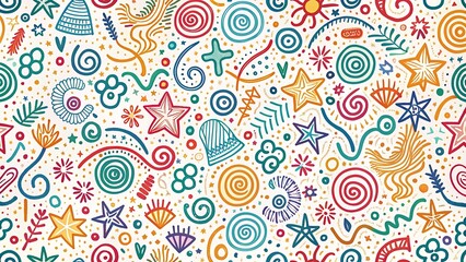 Fototapeta premium Fun colorful line doodle seamless pattern. Creative minimalist style art background for children or trendy design with basic shapes.