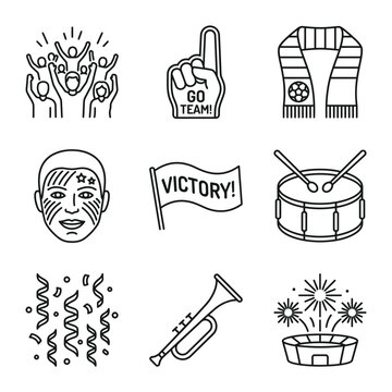 Celebration icons with sports fans cheering.