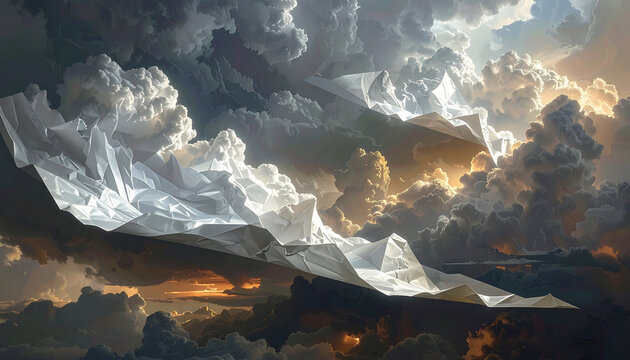 dramatic cloudscape with abstract white mountain range at sunset