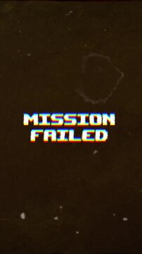 Mission Failed pixel text with glitch and vintage film effects. Great for retro gaming, error screens, failure themes, challenges, or tech concepts.