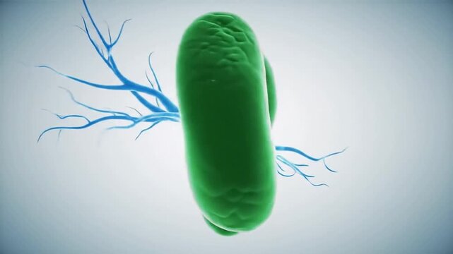 3D Rendering of Intertwined Green Anatomical Structures with Blue Nerve Forms on Soft Gradient Background for Medical Health Visualization