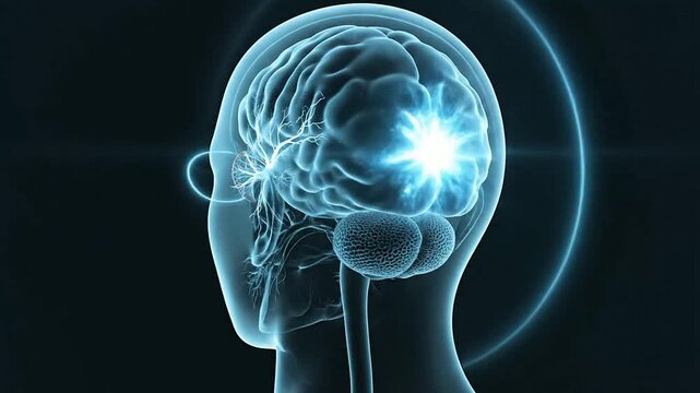 3D Visualization Of Human Brain With Glasses, Illustrating Neural Connections And Optical Health Concepts On Dark Background