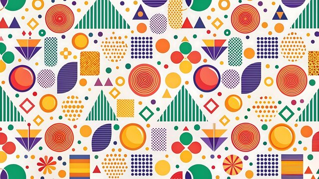 Fun colorful line doodle seamless pattern. Creative minimalist style art background for children or trendy design with basic shapes.