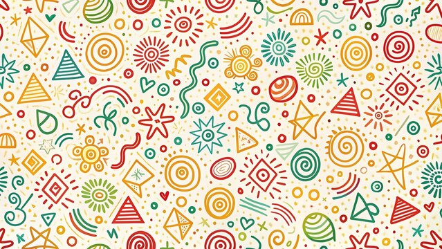 Fun colorful line doodle seamless pattern. Creative minimalist style art background for children or trendy design with basic shapes.