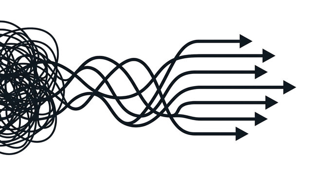 Chaos to Order Business Concept Minimalist Line Art Metaphor Isolated On Transparent Background