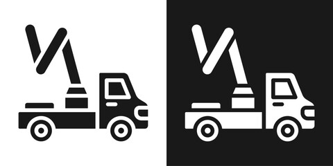 Boom Truck Icon In Black And White Glyph Style © kang somad