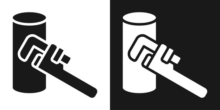 Pipe Wrench Icon In Black And White Glyph Style