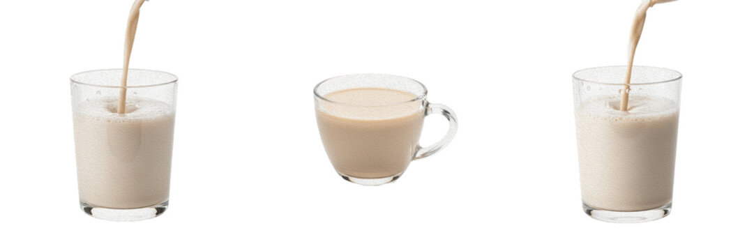 Cashew nut kernel beverage served inside an opaque ceramic cup container, showcasing organic plant fluid parameters, distinct cellular taxonomy traits, botanical properties within culinary drink file.