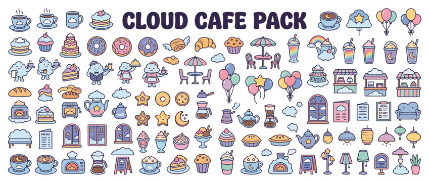 Colorful cloud cafe pack graphics.