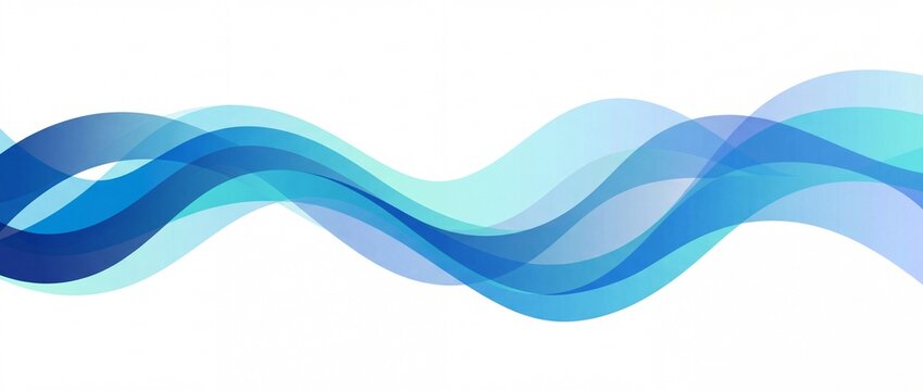 Dynamic abstract blue and turquoise wavy lines creating a fluid gradient background element for modern digital design technology and water-related con