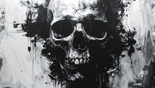 Black and white skull art painting.